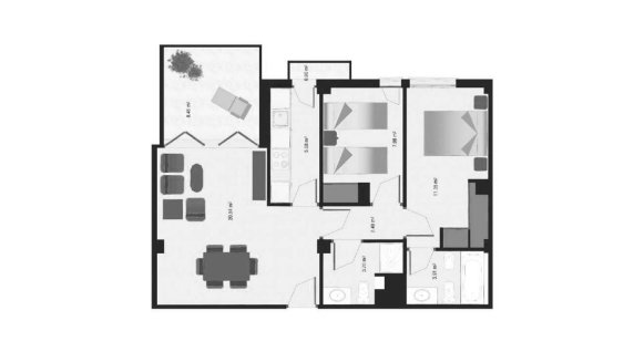 Apartment floor plan, 2 bedrooms in Spa Valley II No. 6 (2D)