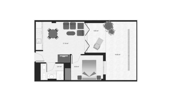 Apartment floor plan, 1 bedroom in Spa Valley II No. 4 (2D)